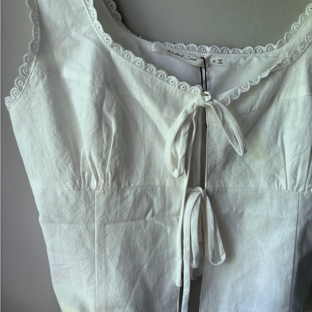 NWT Mustard Seed White Tie Front Tank | M - Picture 2 of 7